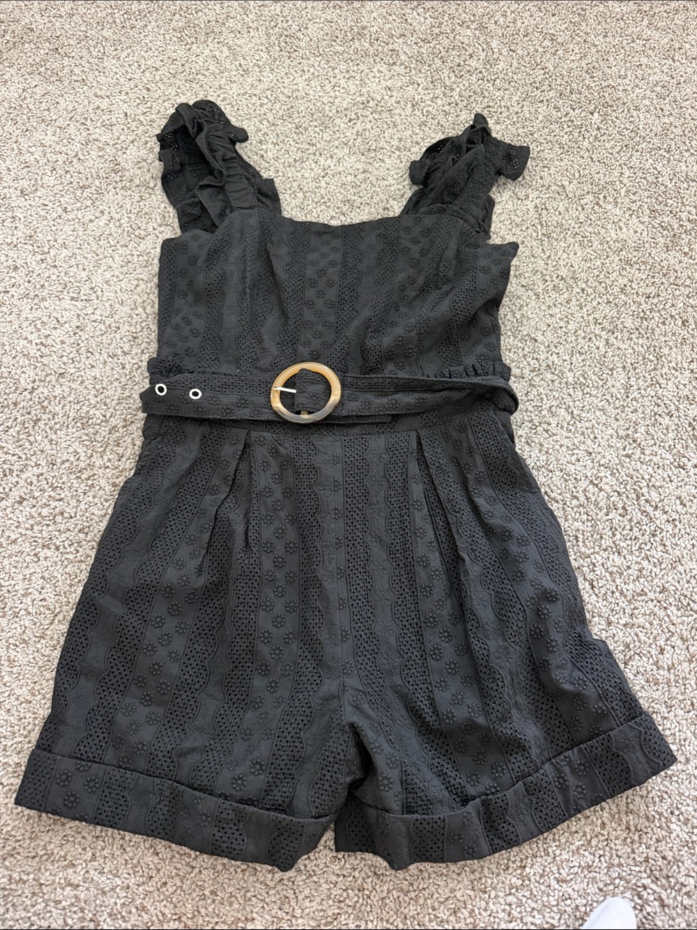 Greylin Black Eyelet Belted Romper